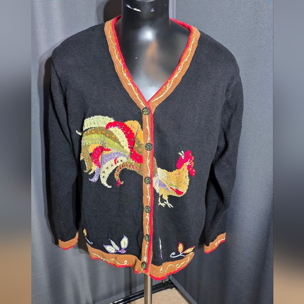 JTwo XxL Rooster Cardigan Embroidered Sweater
